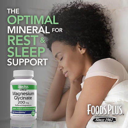 Magnesium Glycinate 200 mg per Serving, Muscle, and Cardiovascular Health, Buffered Magnesium, Health and Nutrient Metabolism, High Bioavailability, 60 Servings