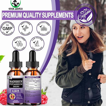 Magnesium Glycinate with Potassium Supplement,Liquid Magnesium Glycinate 500mg Potassium Citrate 500mg, Magnesium Liquid Drops for Vascular, Bone, Heart, Muscle & Nerve Health,Non-GMO,Vegan