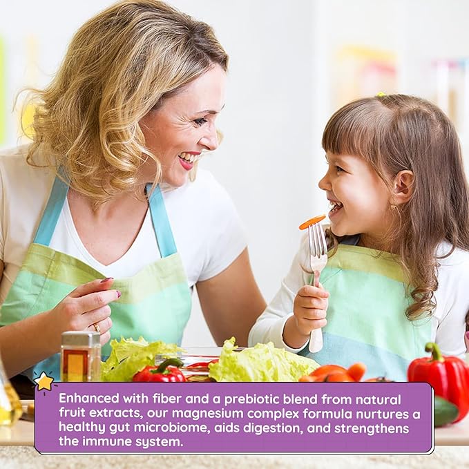 Magnesium Gummies for Kids - Magnesium Glycinate, Citrate, Prebiotic, Zinc - Kids & Adults Magnesium Complex Calm Gummies for Nerve Bone & Muscle Health for Kids Wellness, Vegan Grape Flavor 60 Count