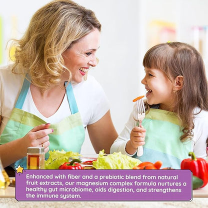 Magnesium Gummies for Kids - Magnesium Glycinate, Citrate, Prebiotic, Zinc - Kids & Adults Magnesium Complex Calm Gummies for Nerve Bone & Muscle Health for Kids Wellness, Vegan Grape Flavor 60 Count