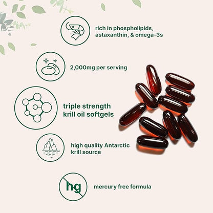 Micro Ingredients Antarctic Krill Oil Supplement, 2,000mg Per Serving, 240 Softgels, Triple Strength, Rich in Omega-3s EPA, DHA & Natural Astaxanthin, Supports Immune System & Brain Health