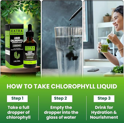 BUIE Liquid Chlorophyll Drops 6000mg | Peppermint Flavor | Vegan Supplement | Supports Immune System, Improves Cellular Energy | Extra Strength | 2 oz / 59ml