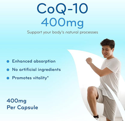 Quick Absorption CoQ10 400mg Capsules - Coenzyme Q10 400mg Potent Antioxidant for Heart Energy and Aging Support - High Stability CoQ10 Ubiquinone Capsules - Made in a cGMP US Lab (200 Servings)