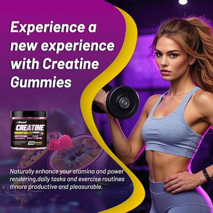 Creatine Monohydrate Gummies 6g for Men & Women, Potent Creatine Supplement, Chewables Creatine for Energy Boost, Increase Strength and Build Muscle, Gluten-Free, Sugar Free,120 Count
