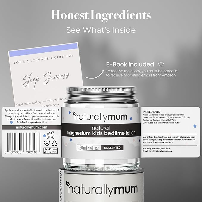 Magnesium Bedtime Lotion for Kids & Babies [NATURAL & SAFE] - Topical Kids Magnesium Cream Lotion for Sleep - Safe for Babies (6M+) - Support for Sleep, Bone & Overall Kids Health