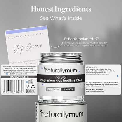 Magnesium Bedtime Lotion for Kids & Babies [NATURAL & SAFE] - Topical Kids Magnesium Cream Lotion for Sleep - Safe for Babies (6M+) - Support for Sleep, Bone & Overall Kids Health