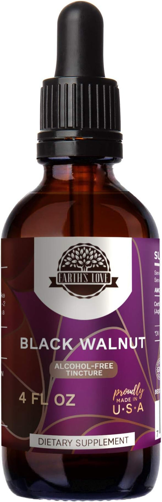 Earth's Love - Black Walnut Alcohol-Free Herbal Extract Tincture, Super-Concentrated Black Walnut (Juglans Nigra) Dried Hull (4 Fl Oz)