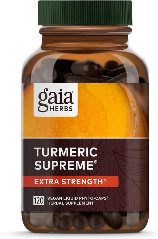 Gaia Herbs Turmeric Supreme Extra Strength - Supports Occasional Swelling from Normal Wear & Tear - with Turmeric Curcumin & Black Pepper - 120 Vegan Liquid Phyto-Capsules (Up to 120-Day Supply)