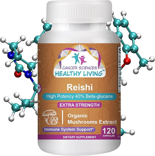 CANCER SCIENCES Reishi Wellness Mushroom Supplement Capsules, USDA Certified Organic Mushrooms Extract, Extra Strength 1,500 mg, High Potency 40% Beta-Glucans, Immune Support, Anti-aging, 120 Capsules