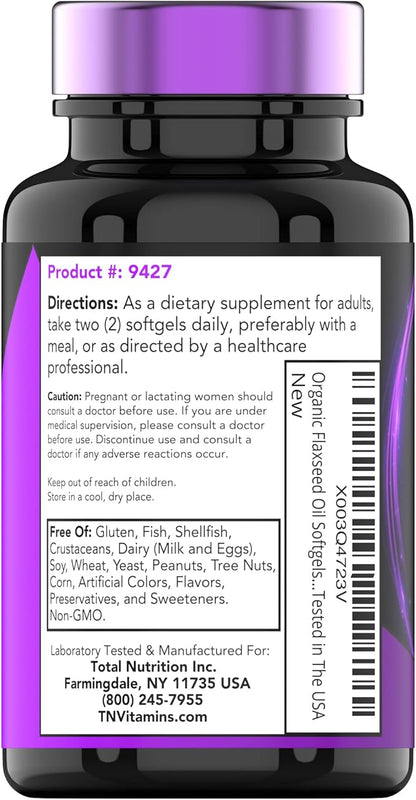 Organic Flaxseed Oil Softgels: 2000 mg - 90 Softgels | High in Omega-3 Fatty Acids | Flaxseed Oil Supplement for Women & Men | Non-GMO
