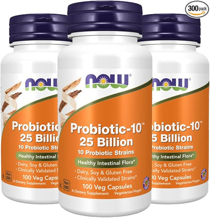 NOW Foods Probiotic-10 25 Billion, 100 Count (Pack of 3)