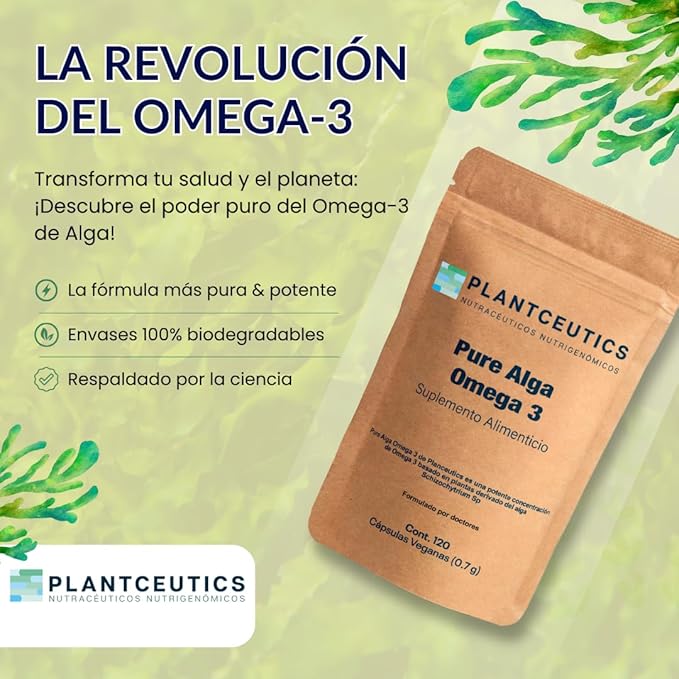 Algae Omega-3 120 Soft Gels - 560 mg Omega-3 Very HIGH in DHA - Certified Algae Oil - 100% Vegan - 100% Biodegradable Packaging