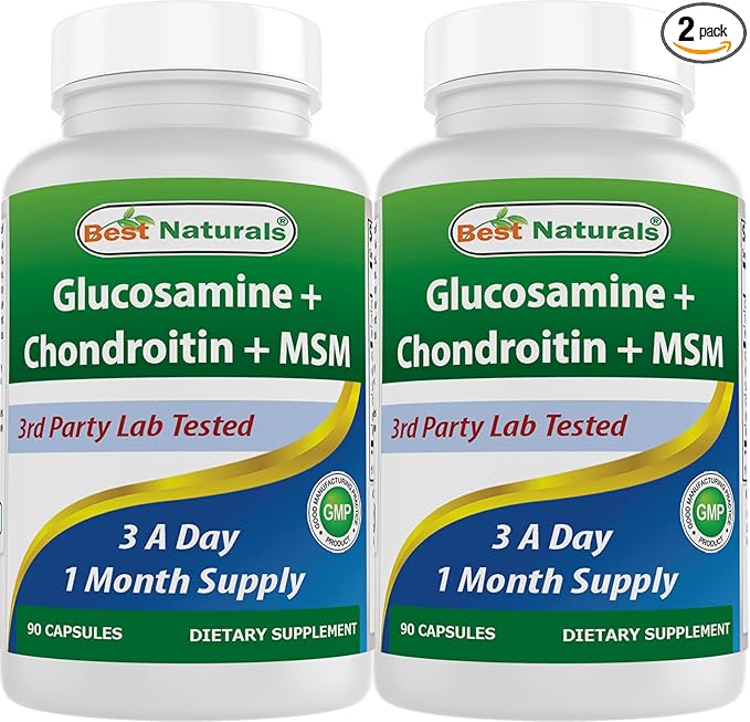 Best Naturals, Glucosamine Chondroitin MSM Supplements, 2600 mg per Serving, 90 Capsules (90 Count (Pack of 2))