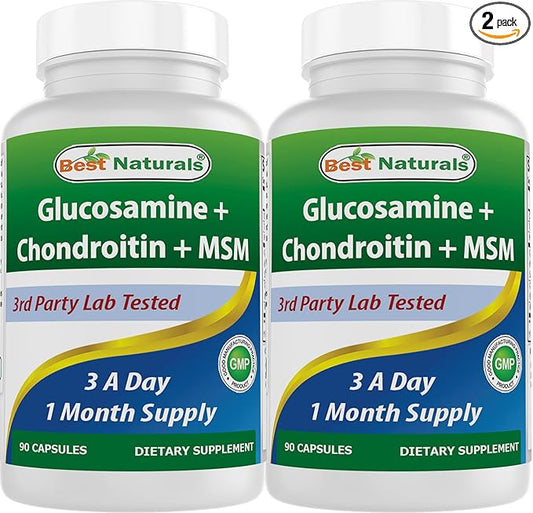 Best Naturals, Glucosamine Chondroitin MSM Supplements, 2600 mg per Serving, 90 Capsules (90 Count (Pack of 2))
