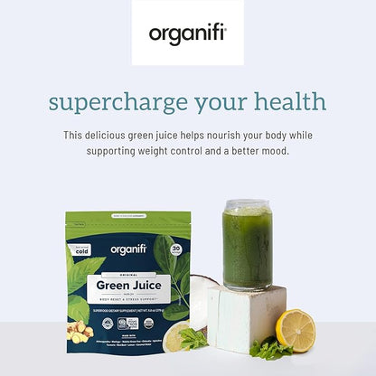 Organifi Green Juice - Organic Superfood Powder - 180-Day Supply - Organic Vegan Greens - Helps Decrease Cortisol - Provides Better Response to Stress - Supports Weight Control - Total Body Wellness
