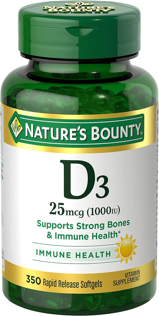 Nature's Bounty Vitamin D3 1000 IU Softgels, Immune Support, Promotes Healthy Bones, 350 Ct