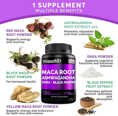 4-in-1 Liquid Biotin Collagen Keratin Saw Palmetto Drops (2 fl oz - 2 Pack) & 6-in-1 Maca Root Ashwagandha w Black Pepper Fruit (120ct) Bundle - Hair, Skin, Nails, Energy & Mood Support Supplement