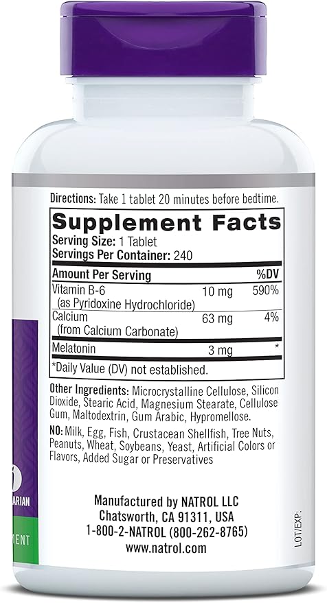 Natrol Melatonin Tablets, Helps You Fall Asleep Faster, Stay Asleep Longer, Faster Absorption, Vegetarian, 3mg, 240 Count (Pack of 2)