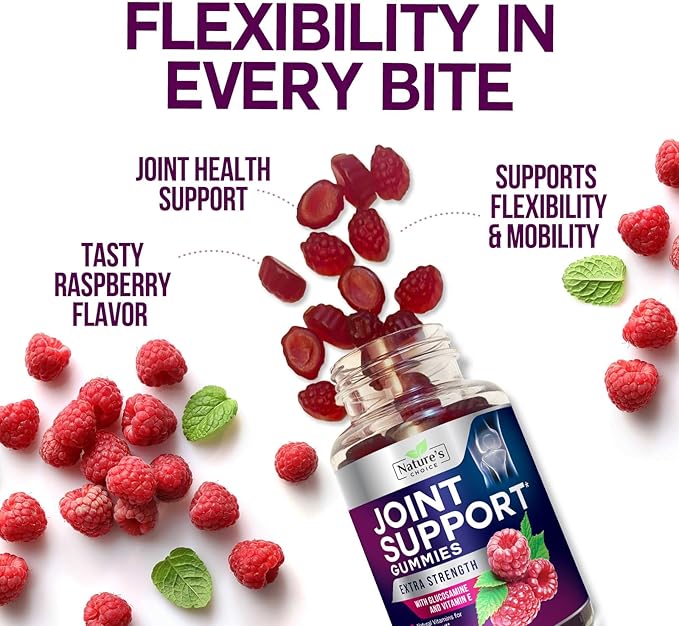 Joint Support Gummies Extra Strength Glucosamine Gummy Supplement with Vitamin E - Naturally Assists Cartilage & Joint Health & Flexibility Support - Best Support Chew for Men and Women - 60 Gummies