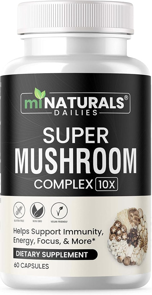 Mushroom Complex Capsule - Lion's Mane, Reishi, Cordyceps, Chaga, Turkey Tail, Maitake - Supplement Real Fruiting Body - 10 in 1