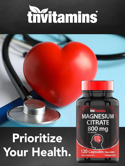 Magnesium Citrate 800 MG - 120 Capsules | Two Month Supply! | Pure Magnesium Citrate Powder Capsules | Citrato De Magnesio | Non-GMO | Produced in The USA!