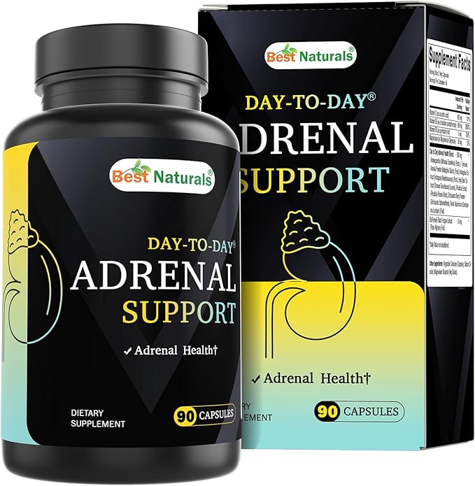 Best Naturals Day-to-Day Adrenal Support Supplements - 90 Veg Capsules - Made with Ashwagandha, L-Tyrosine, Magnesium, Rhodiola & Holy Basil & Bioperine
