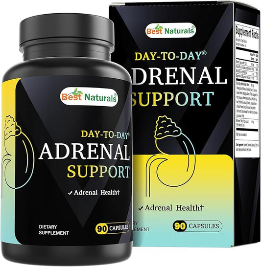 Best Naturals Day-to-Day Adrenal Support Supplements - 90 Veg Capsules - Made with Ashwagandha, L-Tyrosine, Magnesium, Rhodiola & Holy Basil & Bioperine