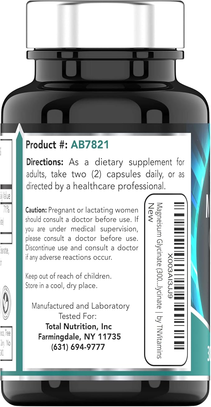 Magnesium Glycinate Capsules (300 MG Per Serving - 90 Count) | Pure Chelated Magnesium Bisglycinate Powder Supplement | Glicinato de Magnesio | for Sleep, Calm, Nerve, & Stress Support* | TNVitamins