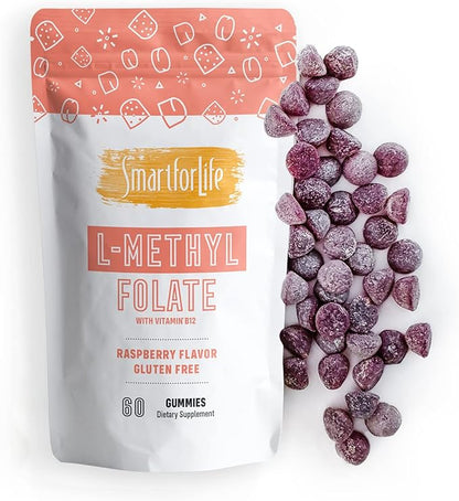Smart for Life L-Methylfolate Gummies with Vitamin B12 Raspberry Flavor - 10mg - 60 Gummies - Active Folate 5 MTHFR Support Supplement Professional Strength - Doctor Designed Methyl Folate