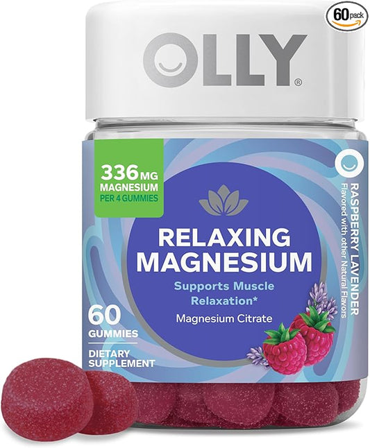 OLLY Relaxing Magnesium Gummies, Supports Muscle Relaxation*, Magnesium Citrate, Raspberry Lavender Flavor, 15 Day Supply - 60 Count