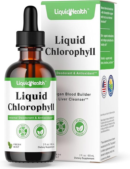 LIQUIDHEALTH Liquid Chlorophyll Drops - Internal Deodorizer, Liver Detox, Immune Support, Promote Collagen for Hair & Skin, Stop Bad Breath, Reduce Appetite - Made in The USA, Vegan, Non-GMO (2 oz)