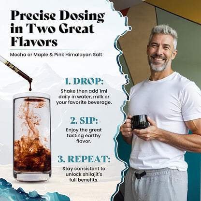 Pure Himalayan Shilajit & Irish Sea Moss Liquid Drops, 85+ Trace Minerals, 60% Fulvic Acid in Great Tasting Mocha Flavor. High Grade Healing Boosts Vitality, Productivity & Collagen