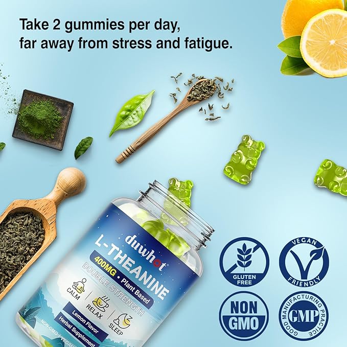 l theanine Gummy, l-theanine 400mg Supplement for Adults & Kids, Organic l'theanine Chewable for Stress Relief, Focus and Relaxation, Vegan, 120 Gummies