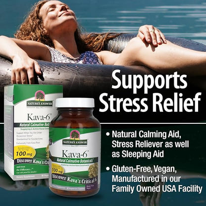 Nature's Answer Kava Root Powder 90 Capsules - Kava Powder for Mood & Stress Relief, Calming Support - Gluten Free, Vegan, Made in USA for Everyone