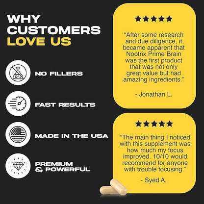 Prime Brain Nootropic Supplement | Supports Memory, Mental Focus, Cognitive Health & Energy | Promotes Healthy Mood & Brain Function | Ginkgo Biloba, Lion's Mane & L Theanine | 180 Capsules