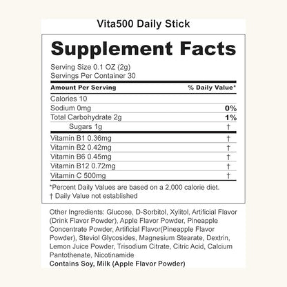 Vita500 Multivitamin Powder Daily Stick, Improve Strong Immune, & Energy Boost with Vitamin C 500mg, and Vitamin B Complex (30 Sticks of 500mg)