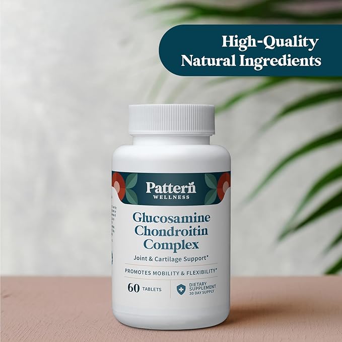 Pattern Wellness Glucosamine Chondroitin Complex with MSM & Hyaluronic Acid – Joint Support Supplement – Cartilage & Joint Flexibility – 1500mg Glucosamine, 500mg Chondroitin – 60 Tablets