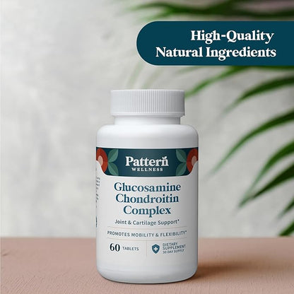 Pattern Wellness Glucosamine Chondroitin Complex with MSM & Hyaluronic Acid – Joint Support Supplement – Cartilage & Joint Flexibility – 1500mg Glucosamine, 500mg Chondroitin – 60 Tablets