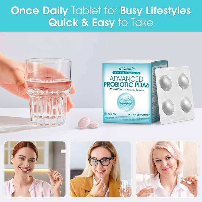 Advanced Probiotic PDA6 - Natural Sleep & Mood Support, Great Tasting Supplement for Men and Women, 32 Tablets for Daily Wellness and Digestive Health - 20 Billion CFU Probiotics- (32)