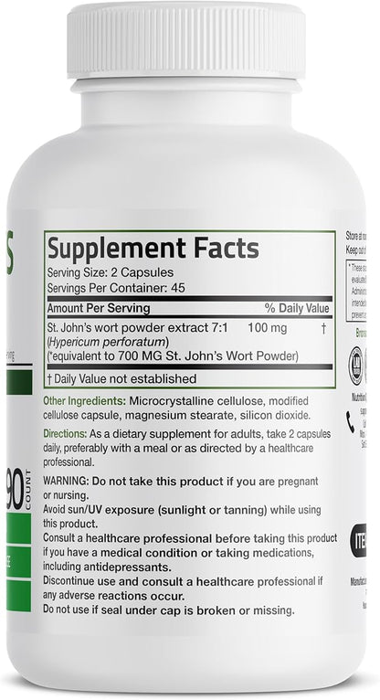 Bronson St. John's Wort 700 MG per Serving Hypericum Perforatum Supports a Positive Mood - Non-GMO, 90 Vegetarian Capsules
