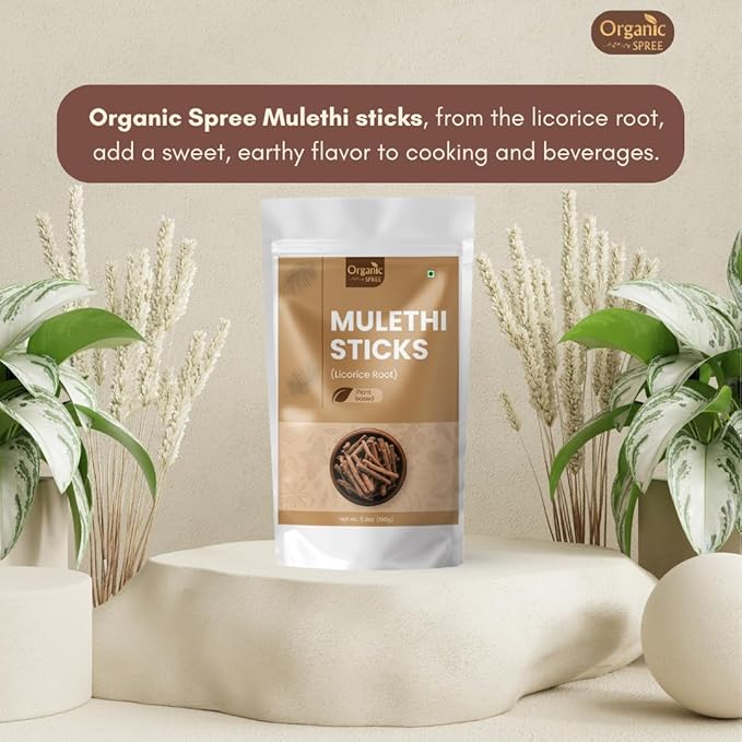 Organic Spree Licorice - Mulethi Sticks - 5.3oz (150gm) Pure and Natural Yashtimadhu - Jethimadh 150gm - Pack of 3