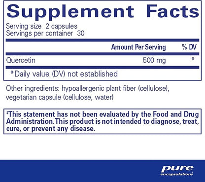 Pure Encapsulations Quercetin - 500 mg - Immune Support, Cellular Health & Heart Health - Antioxidant Supplement - Gluten Free & Non-GMO - 60 Capsules