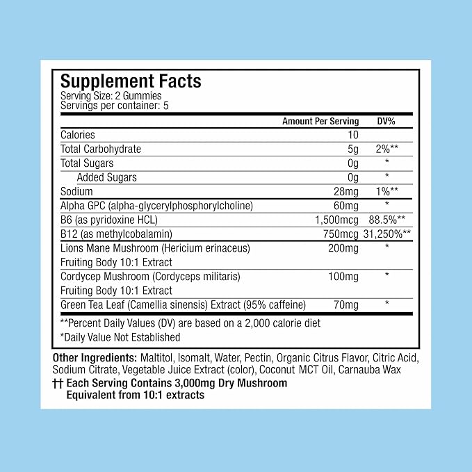 Plant People WonderFocus Mushroom Gummies Mini with Lion’s Mane & Cordyceps Nootropic Brain Supplement Boosts Memory Focus Energy & Mood in Adults No Sugar 100% Vegan Citrus Flavor Trial Size
