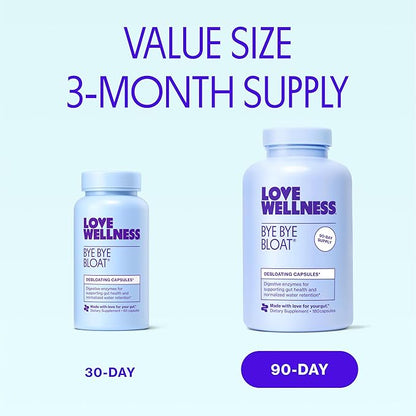 Love Wellness Bye Bye Bloat, Digestive Enzymes | Bloating Relief for Women | Help Reduce Gas Relief & Water Retention | Supports Digestive Health with Fenugreek & Dandelion | 180 Count