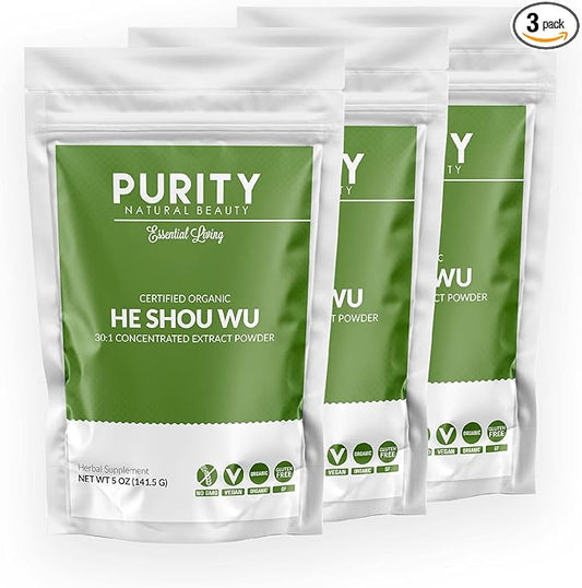 Certified Organic He Shou Wu - Large 5oz Bag of 30:1 Concentrated-Fo-ti - Organic Foti Extract- Fo ti He Shou Wu Organic (Pack of 3-15 Ounces)