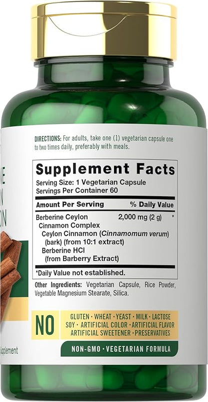 Carlyle Berberine with Ceylon Cinnamon | 2000mg Complex | 60 Capsules | Vegetarian, Non-GMO, Gluten Free
