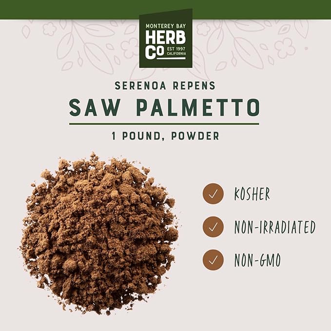Monterey Bay Herb Co. Saw Palmetto Berry Powder | Can Add to Foods and Smoothies or Used as Dietary Supplement | Rich in Fatty Acids | 1 lb. Bag