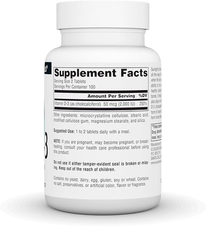 Source Naturals Vitamin D-3 Supports Bioactve Form for Bone & Immune Health 1000 iu (25 mcg) -200 Tablets