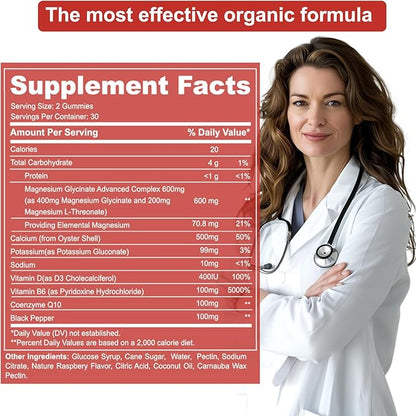 Magnesium Glycinate Gummies 600mg, High Absorption Magnesium Supplement for Adults,Include 200mg Magnesium L-Threonate, Magnesium Support Sleep Quality, Relaxation, Stress Relief Pack of 1