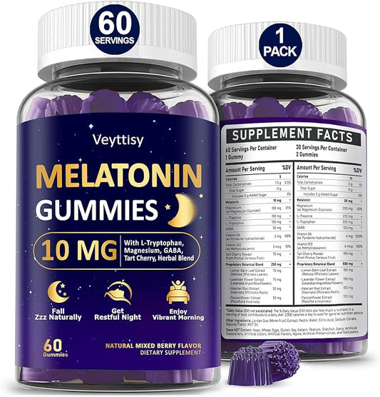 Melatonin 10mg 20mg Gummies for Adults - Extra Strength 10mg Melatonin Per Gummy with L-Theanine, Tart Cherry, Magnesium, GABA, B6 & Herbal Blend for Natural Rest - Non- Habit Forming, Sugar - Free